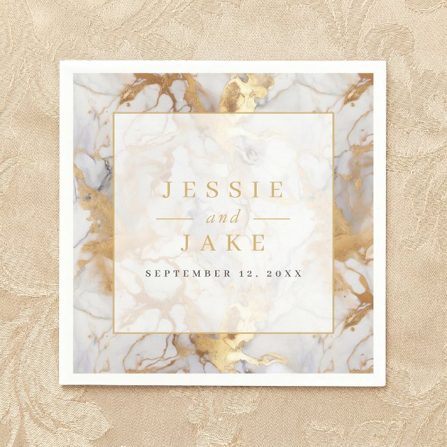 Serviette En Papier Mariage en marbre blanc et or (White and gold marble Wedding Napkins)