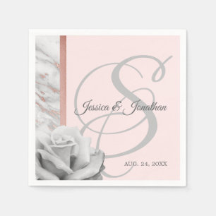 Serviette En Papier Mariage en marbre gris et rose