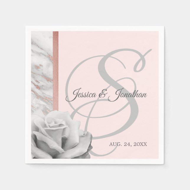 Serviette En Papier Mariage en marbre gris et rose (Devant)