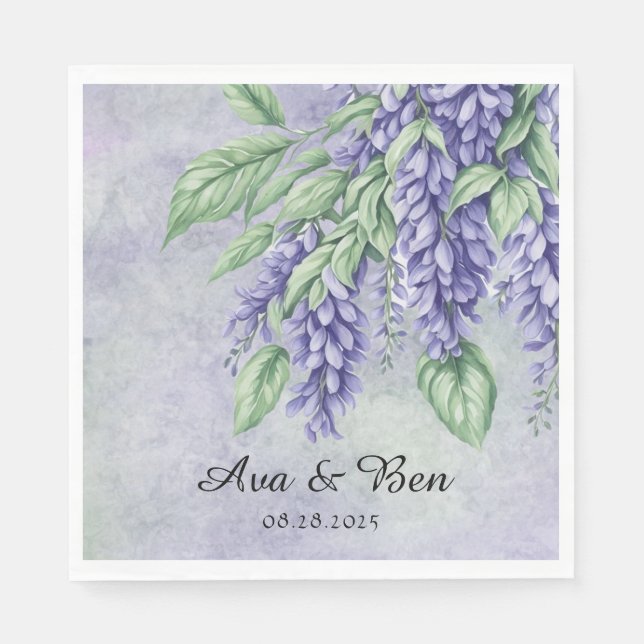 Serviette En Papier Mariage en marbre Lavender Wisteria Fleurs (Devant)