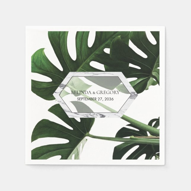 Serviette En Papier Mariage en marbre tropical Monstera (Devant)