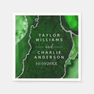 Serviette En Papier Mariage en marbre vert et argenté