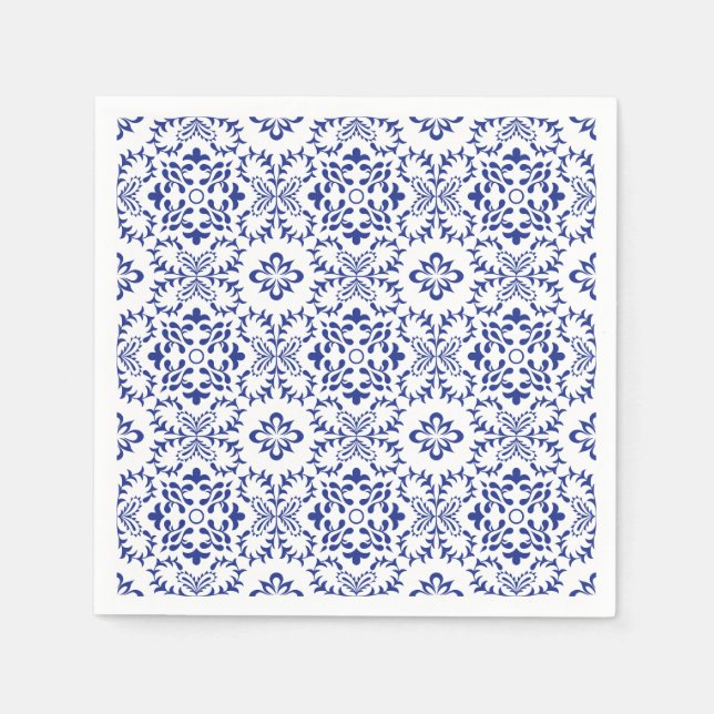 Serviette En Papier Mariage en mosaïque bleue citron méditerranéen (Devant)