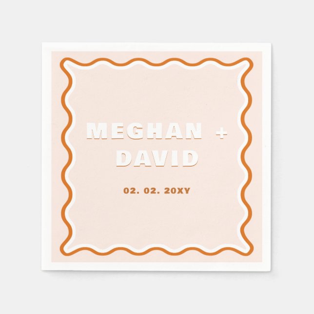 Serviette En Papier Mariage en terre cuite de Courbe ondulée rétro (Devant)