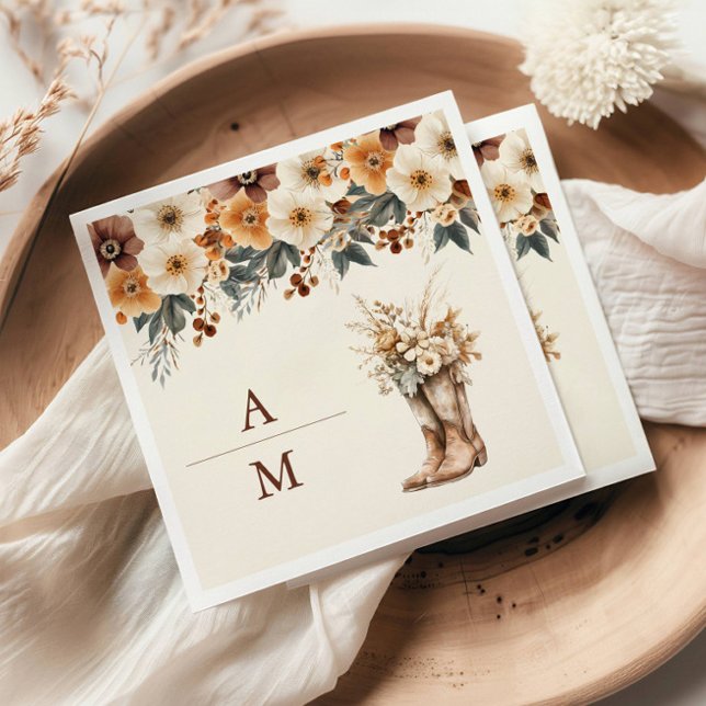 Serviette En Papier Mariage en terre cuite florale Boots de l'Ouest (Créateur téléchargé)