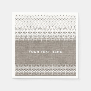 Serviette En Papier Mariage en toile de jute rustique et dentelle élég