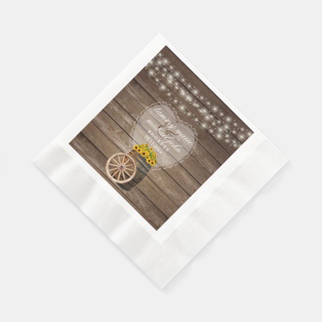 Serviette En Papier Mariage en tonneau rustique en bois avec tournesol (Coin)