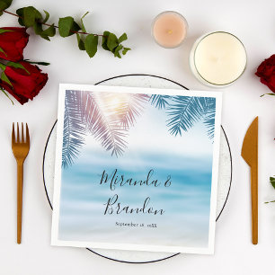 Serviette En Papier Mariage Estival Élégant sur la Plage de l'Océan au