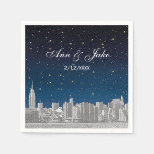 Serviette En Papier Mariage étoilé bleu avec vue gravée sur la skyline
