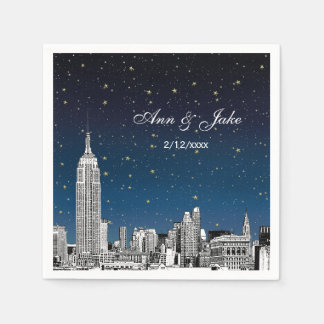 Serviette En Papier Mariage étoilé bleu de la skyline de NYC gravée