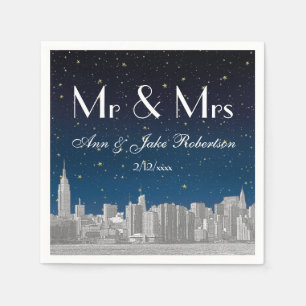 Serviette En Papier Mariage étoilé bleu de la skyline de NYC gravée