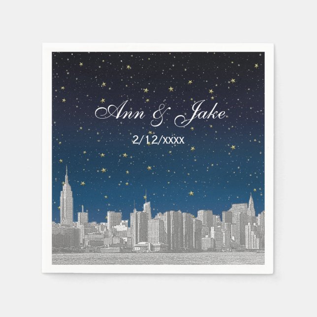 Serviette En Papier Mariage étoilé bleu NYC ajusté (Devant)