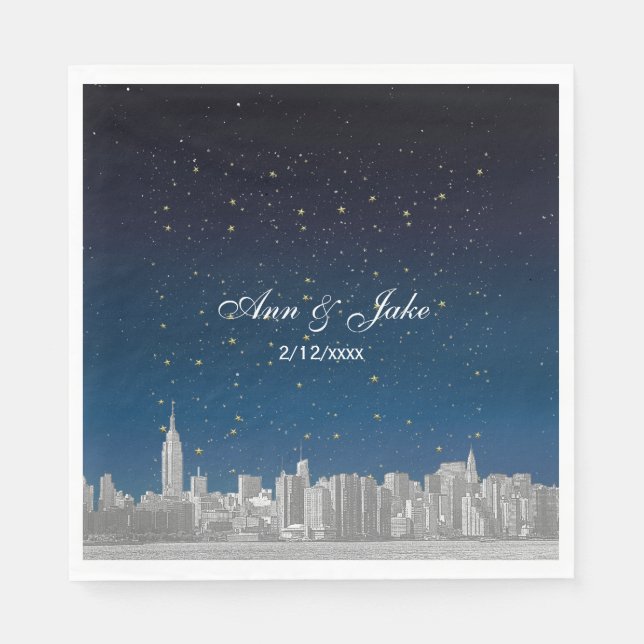 Serviette En Papier Mariage étoilé bleu NYC ajusté (Devant)