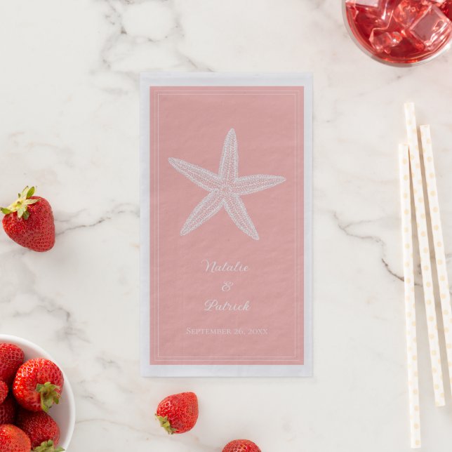 Serviette En Papier Mariage Étoile de Mer Corail (En situation)