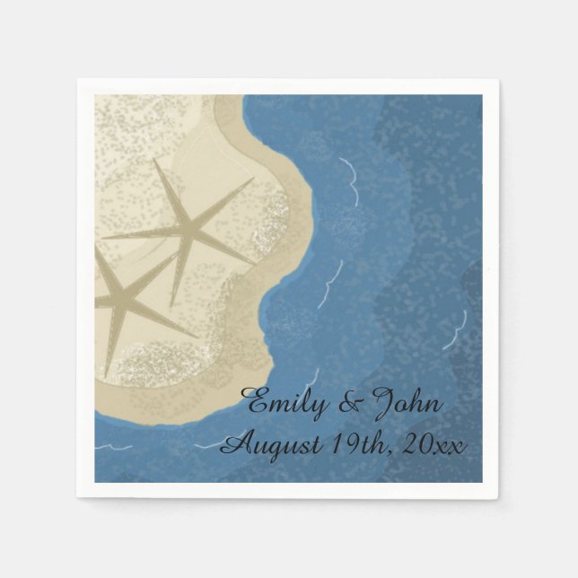 Serviette En Papier Mariage étoile de mer et océan (Devant)