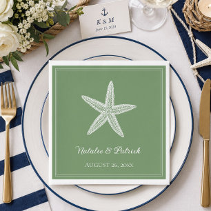 Serviette En Papier Mariage Étoile de Mer Vert de Mousse