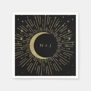 Serviette En Papier Mariage étoiles noires et or soleil éclaté lune cé