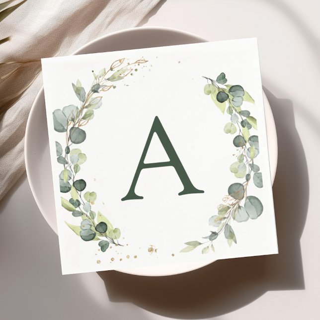 Serviette En Papier Mariage Eucalyptus Monogramme Verdure (Créateur téléchargé)
