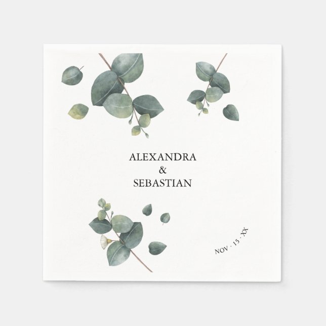 Serviette En Papier Mariage Eucalyptus vert (Devant)