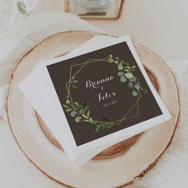 Serviette En Papier Mariage Eucalyptus vert Brown géométrique (Créateur téléchargé)