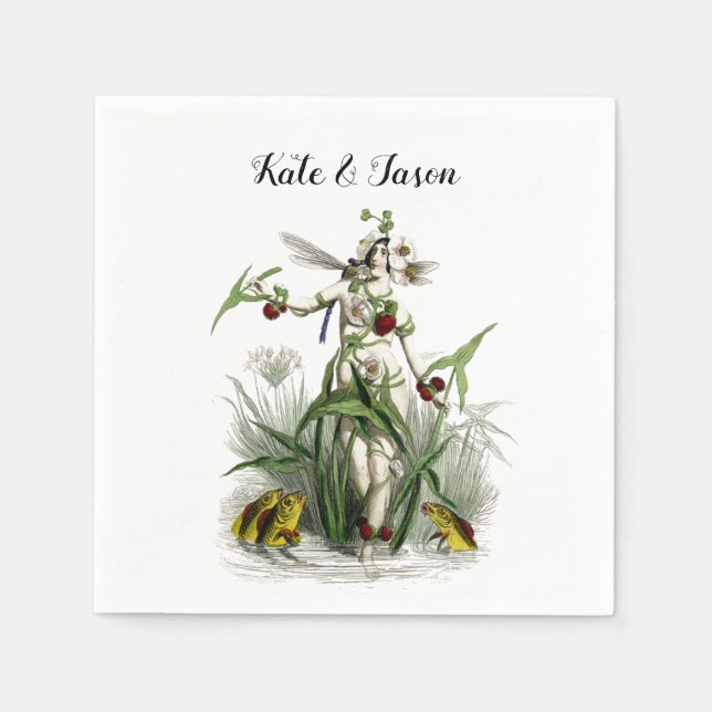 Serviette En Papier Mariage Fairy Jardin magique Flowers & Créatures (Devant)