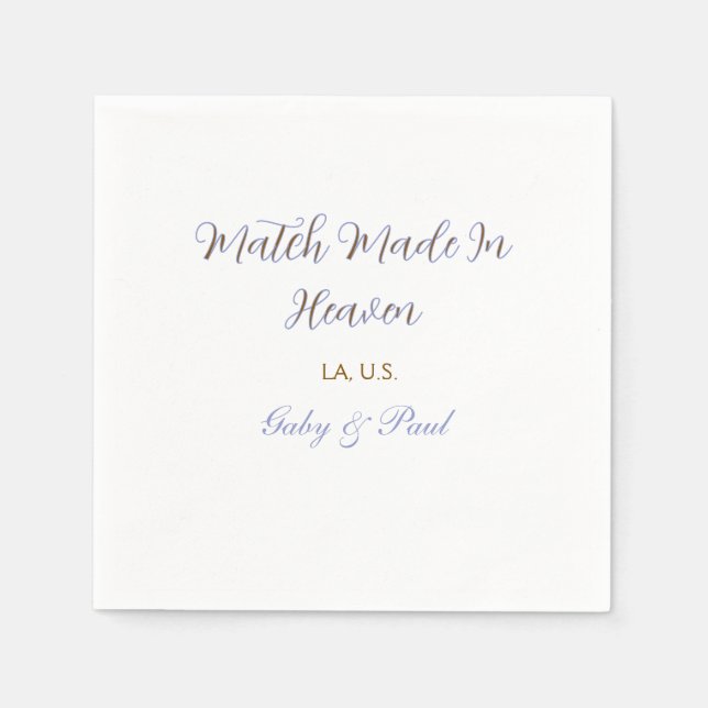 Serviette En Papier mariage fait au ciel violet pastel nom doré dat (Devant)
