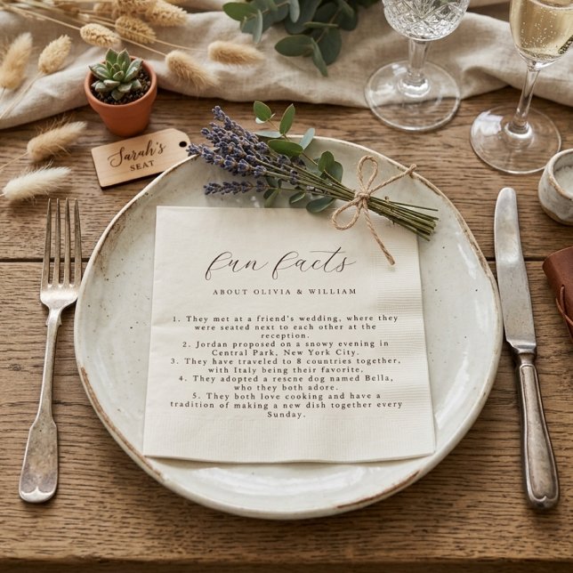 Serviette En Papier Mariage Faits Amusants Écriture Moderne Rustique (Créateur téléchargé)