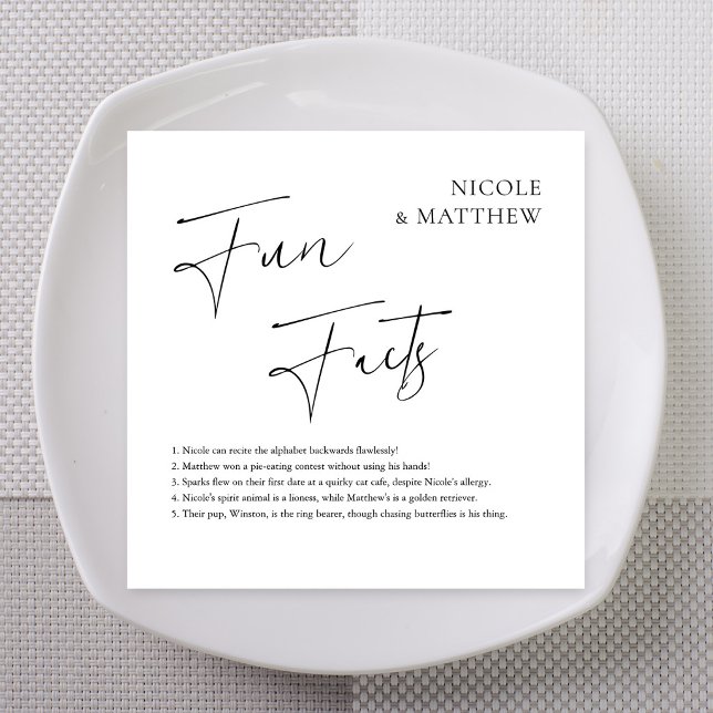 Serviette En Papier Mariage Faits Amusants en Cursive Diagonale Gras (Bold Diagonal Cursive Fun Facts Personalized Wedding Napkins)