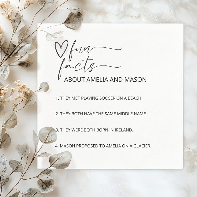 Serviette En Papier Mariage Faits Amusants Minimal Moderne Dessinés à  (Minimal Modern Hand Drawn Heart Fun Facts Wedding Napkins)