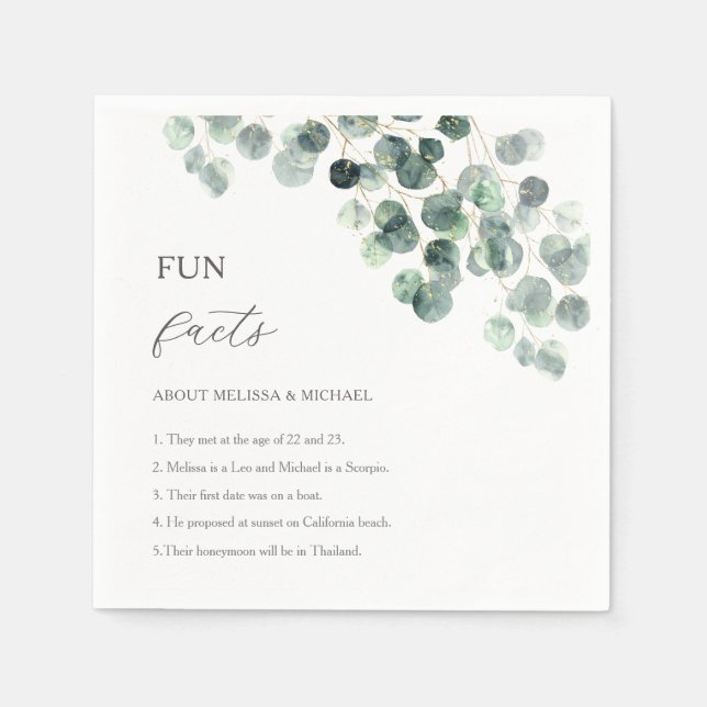 Serviette En Papier Mariage Faits Intéressants Eucalyptus Verdure Or  (Devant)