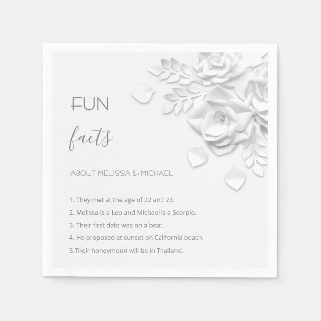 Serviette En Papier Mariage Faits Intéressants Fleurs Roses 3D Blanche (Devant)