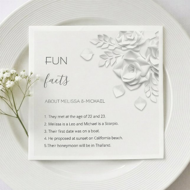 Serviette En Papier Mariage Faits Intéressants Fleurs Roses Blanches 3 (Créateur téléchargé)