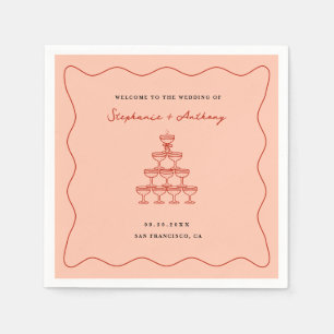 Serviette En Papier Mariage fantaisiste au champagne corail et rouge c