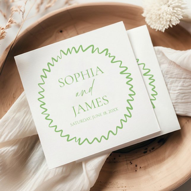 Serviette En Papier Mariage Fantaisiste Citron Vert Bordure Ondulée (Créateur téléchargé)