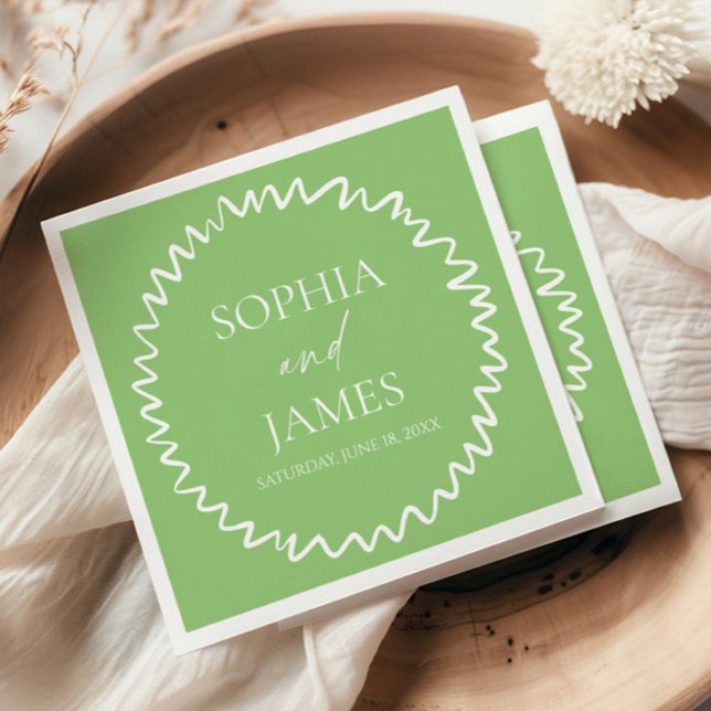 Serviette En Papier Mariage Fantaisiste Citron Vert Bordure Ondulée (Créateur téléchargé)