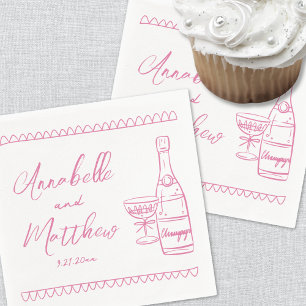 Serviette En Papier Mariage Fantaisiste Rose Dessiné à la Main