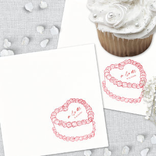 Serviette En Papier Mariage Fantaisiste Rouge Gâteau Vintage Dessiné à