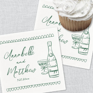 Serviette En Papier Mariage Fantaisiste Vert Émeraude Dessiné à la Mai