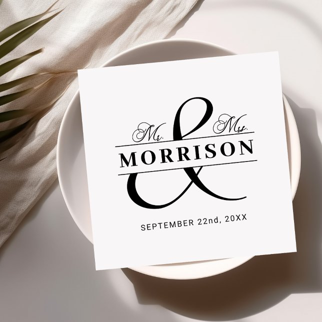 Serviette En Papier Mariage Faveur M. Mme Black White (Créateur téléchargé)