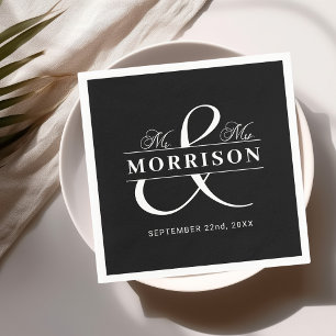 Serviette En Papier Mariage Faveur M. Mme Black White