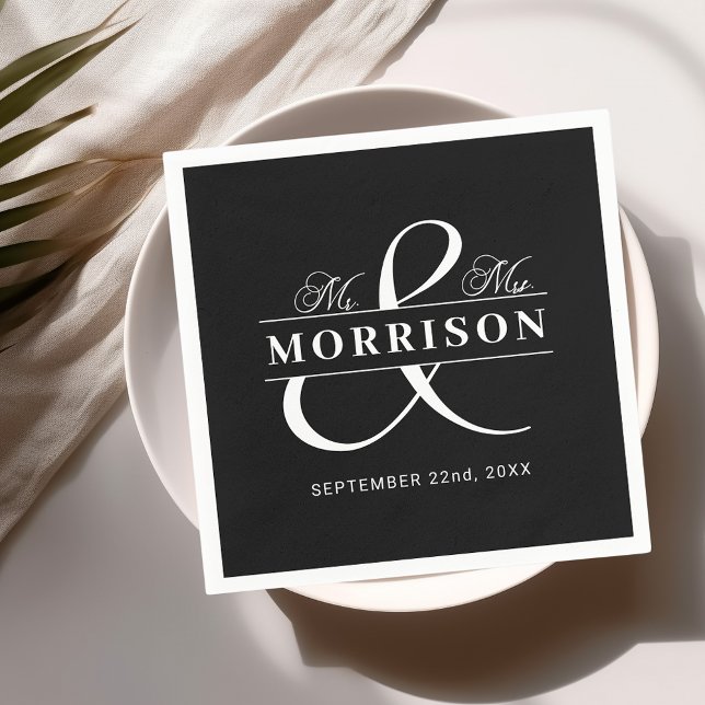 Serviette En Papier Mariage Faveur M. Mme Black White (Créateur téléchargé)