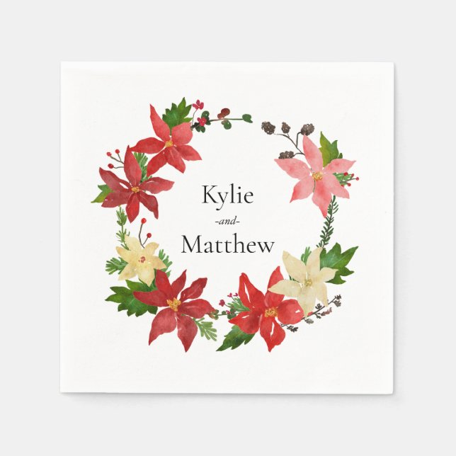 Serviette En Papier Mariage festif de Noël Wreath Poinsettia (Devant)