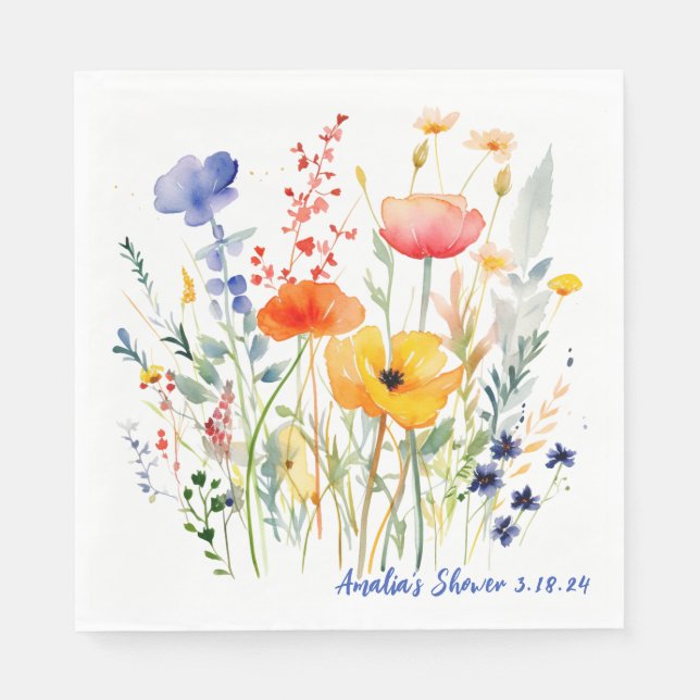 Serviette En Papier Mariage Fête de Fleurs de Prairie Personnalisée (Devant)