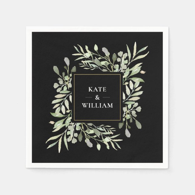 Serviette En Papier Mariage Feuillage Aquarelle Végétal (Devant)