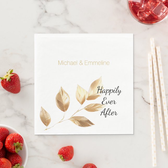 Serviette En Papier Mariage Feuille Chic Gold (En situation)
