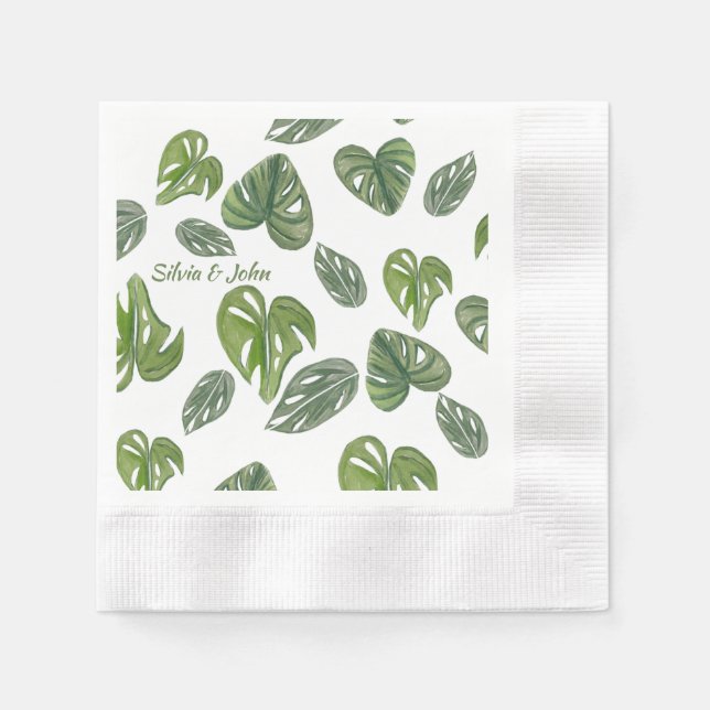 Serviette En Papier Mariage feuille de Monstera Adansonii aquarelle (Devant)