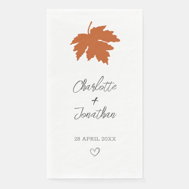 Serviette En Papier Mariage Feuille d'Érable Automne Orange   (Devant)