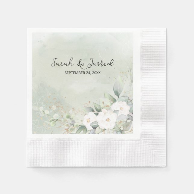 Serviette En Papier Mariage Feuille des Roses blanches (Devant)