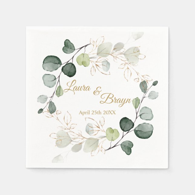 Serviette En Papier Mariage Feuille d'or Eucalyptus Foliage (Devant)