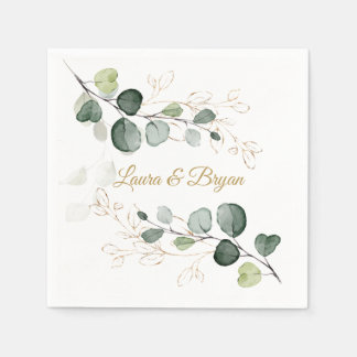 Serviette En Papier Mariage Feuille d'or Eucalyptus Foliage